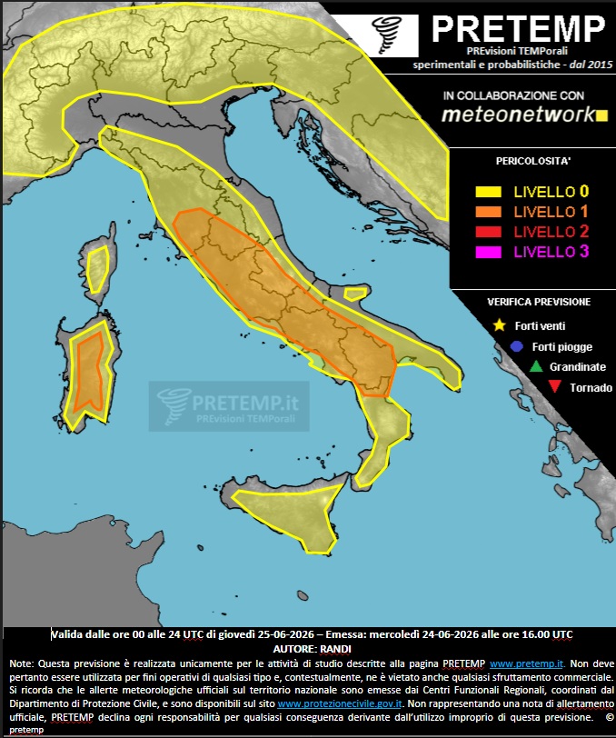 Mappa previsione del 25 giugno 2026