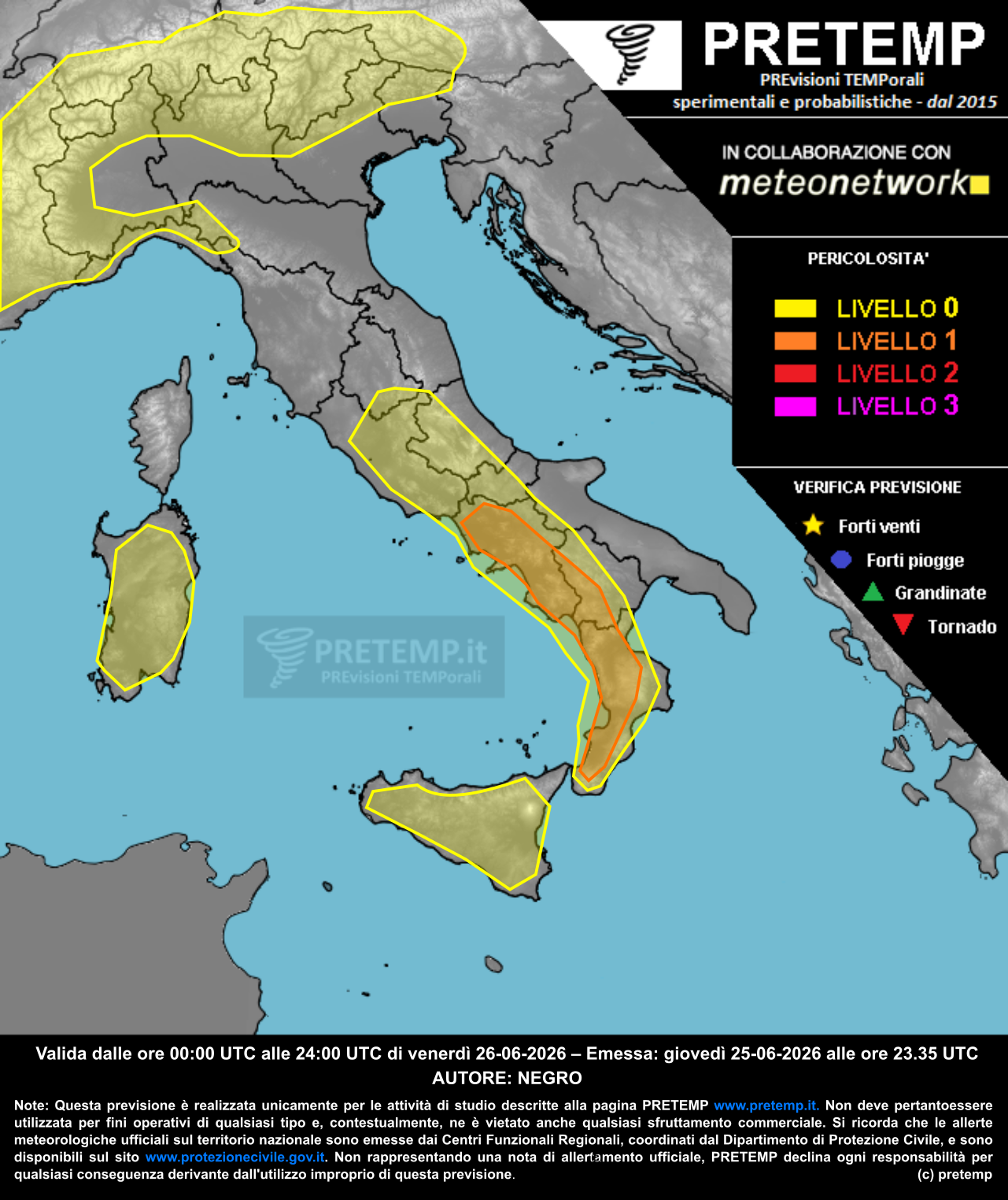 Mappa previsione del 26 giugno 2026