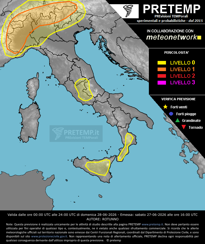 Mappa previsione del 28 giugno 2026