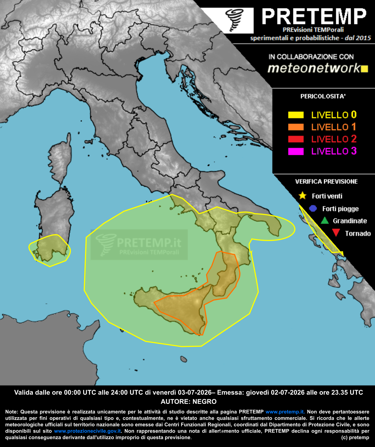 Mappa previsione del 03 luglio 2026