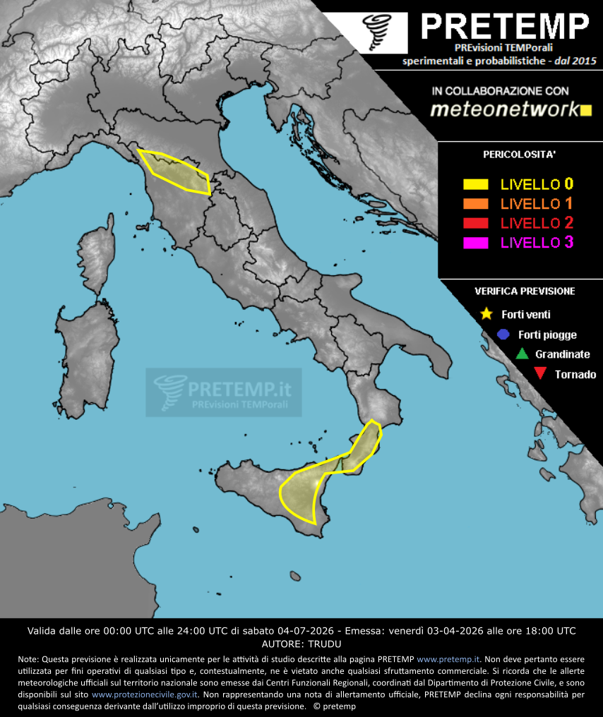 Mappa previsione del 04 luglio 2026