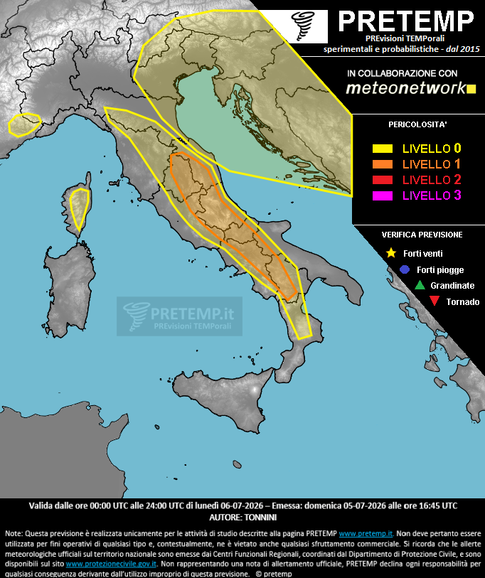 Mappa previsione del 06 luglio 2026