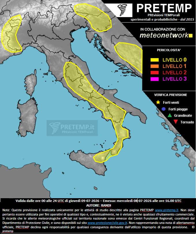 Mappa previsione del 09 luglio 2026