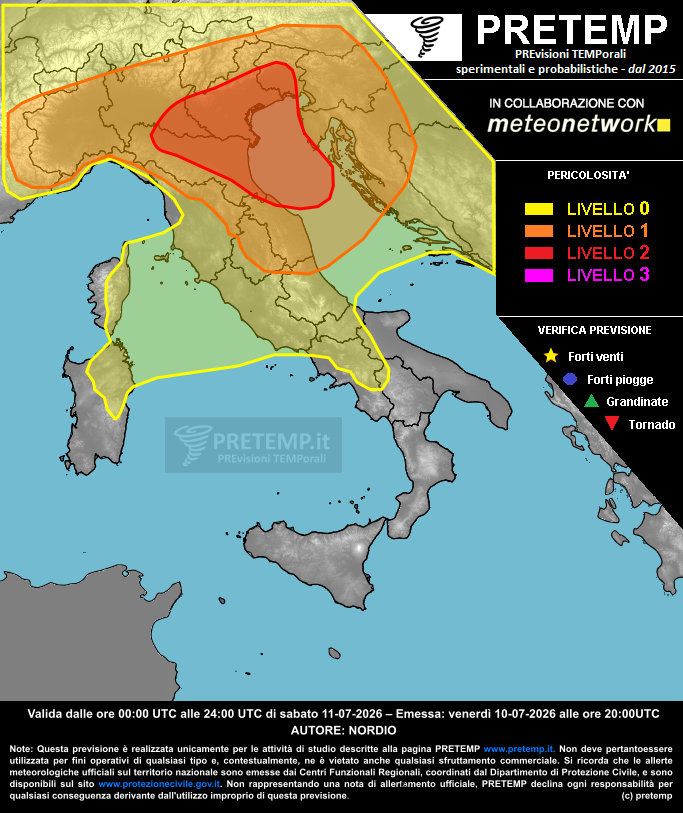Mappa previsione del 11 luglio 2026