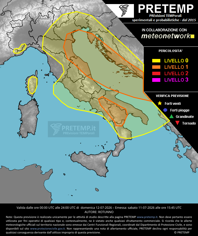 Mappa previsione del 12 luglio 2026