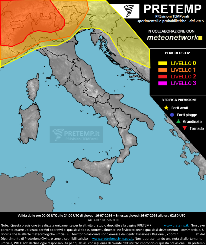 Mappa previsione del 16 luglio 2026