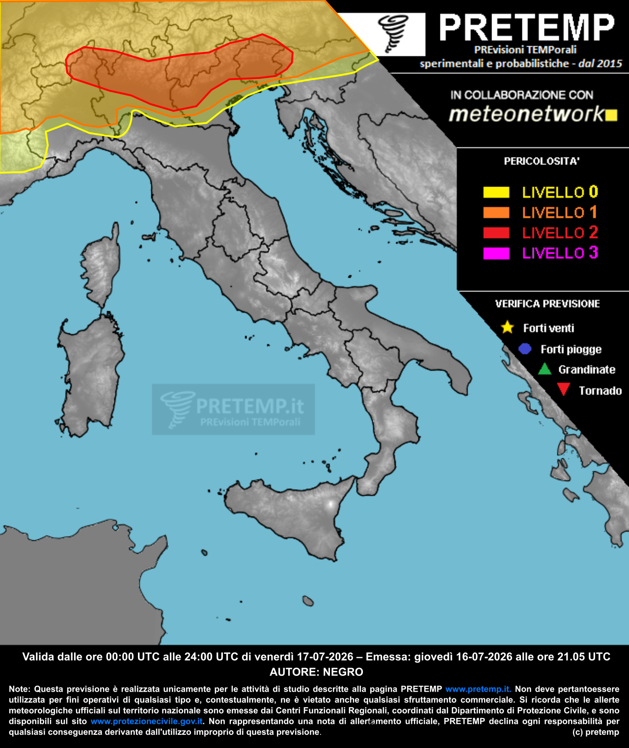 Mappa previsione del 17 luglio 2026